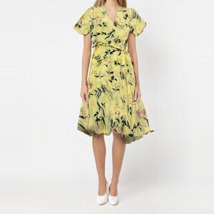 Banana Republic Yellow Flutter Sleeve Wrap Midi Dress